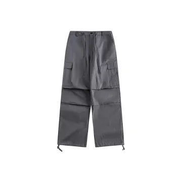 Retro Solid Color Pocket Decorative Straight Casual Pants