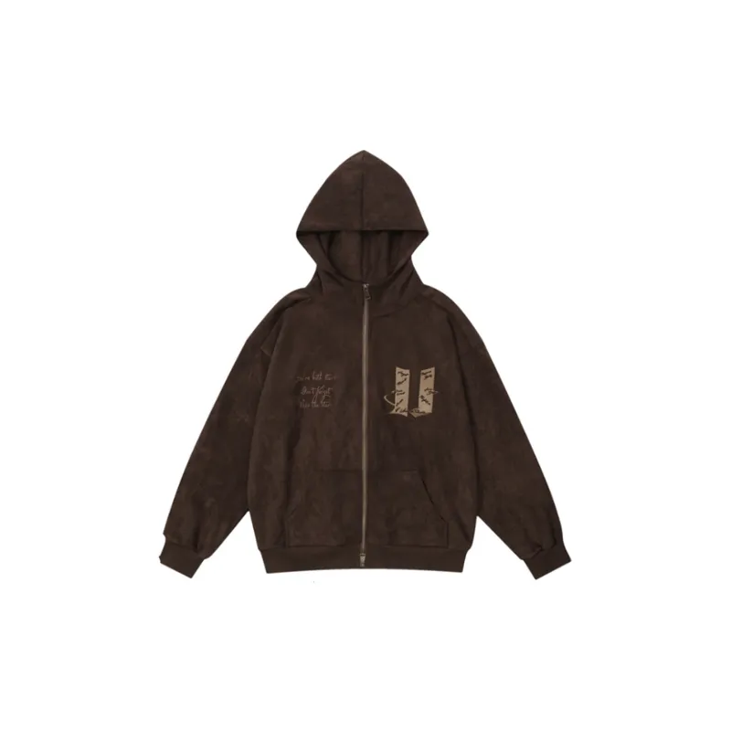 Faux Suede Retro Hooded Jacket