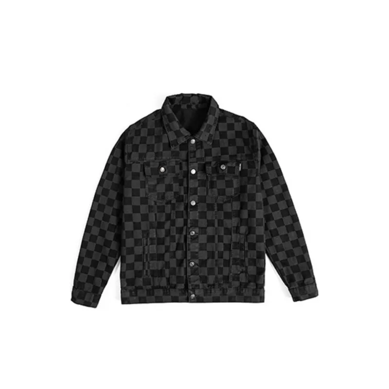 Black Jacquard Checkered Denim Jacket